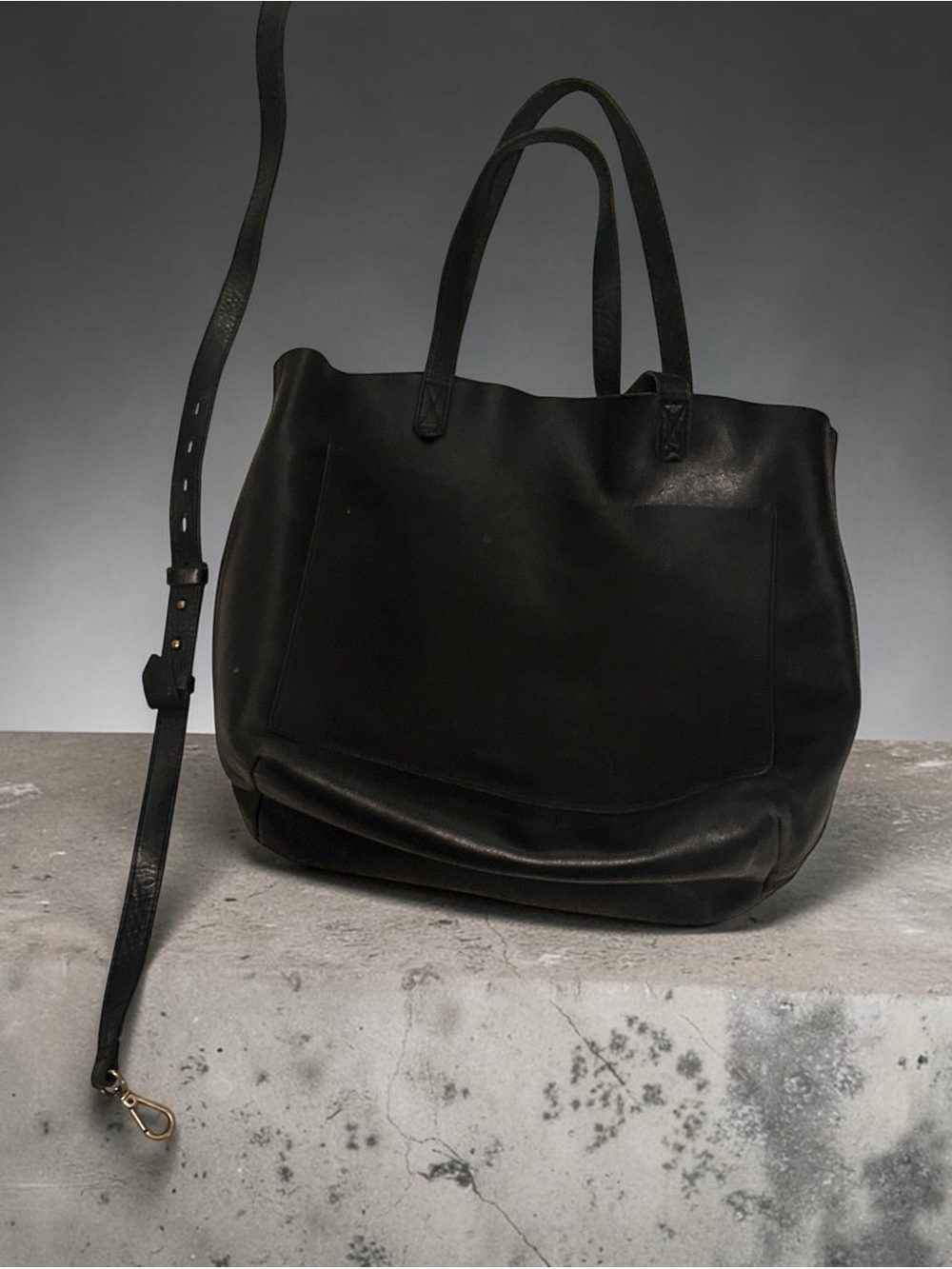 Madewell Classic Black Leather transport Tote Bag with Detachable Strap
